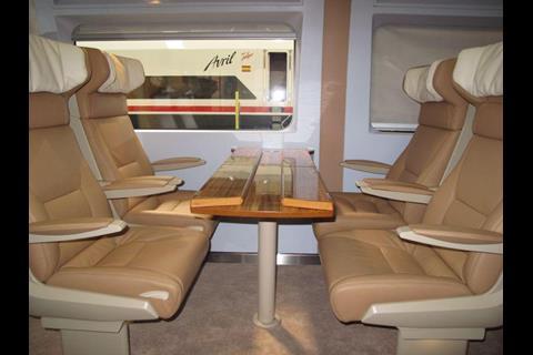 First class seats on a Talgo trainset for the Haramain High Speed Rail project (Photo: SRO).